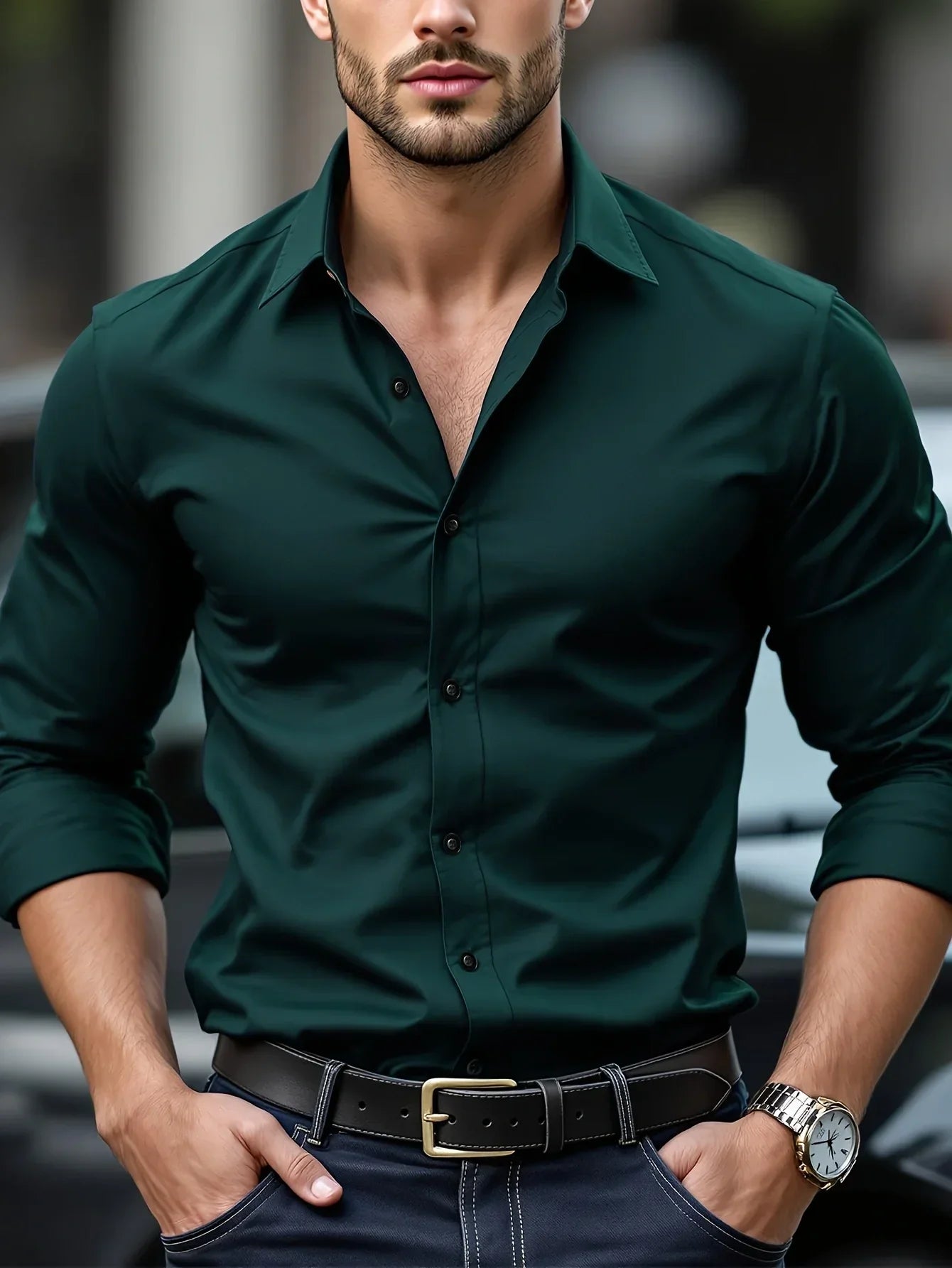 Chic Men's Solid Long Sleeve Shirt