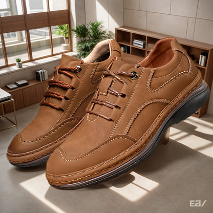 Men’s Genuine Leather Casual Shoes – All-Season Comfort with Non-Slip Thick Sole & Lace-Up Design