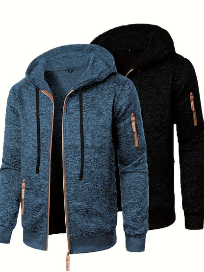 Men’s Hooded Long Zip-Up Knitted Sweater – Fleece-Style Winter Hoodie Jacket (2-Piece Set)