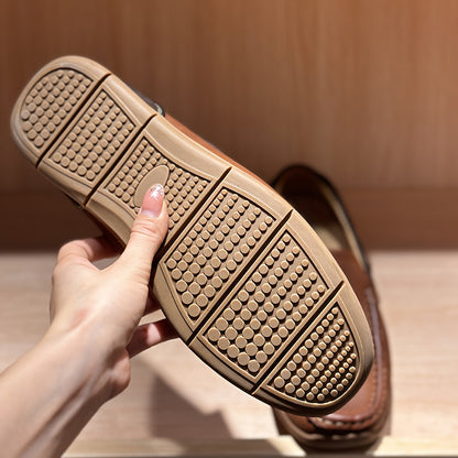 Men’s Genuine Leather Slip-On Loafers – Breathable Hand-Stitched Moccasins with Non-Slip Rubber Sole