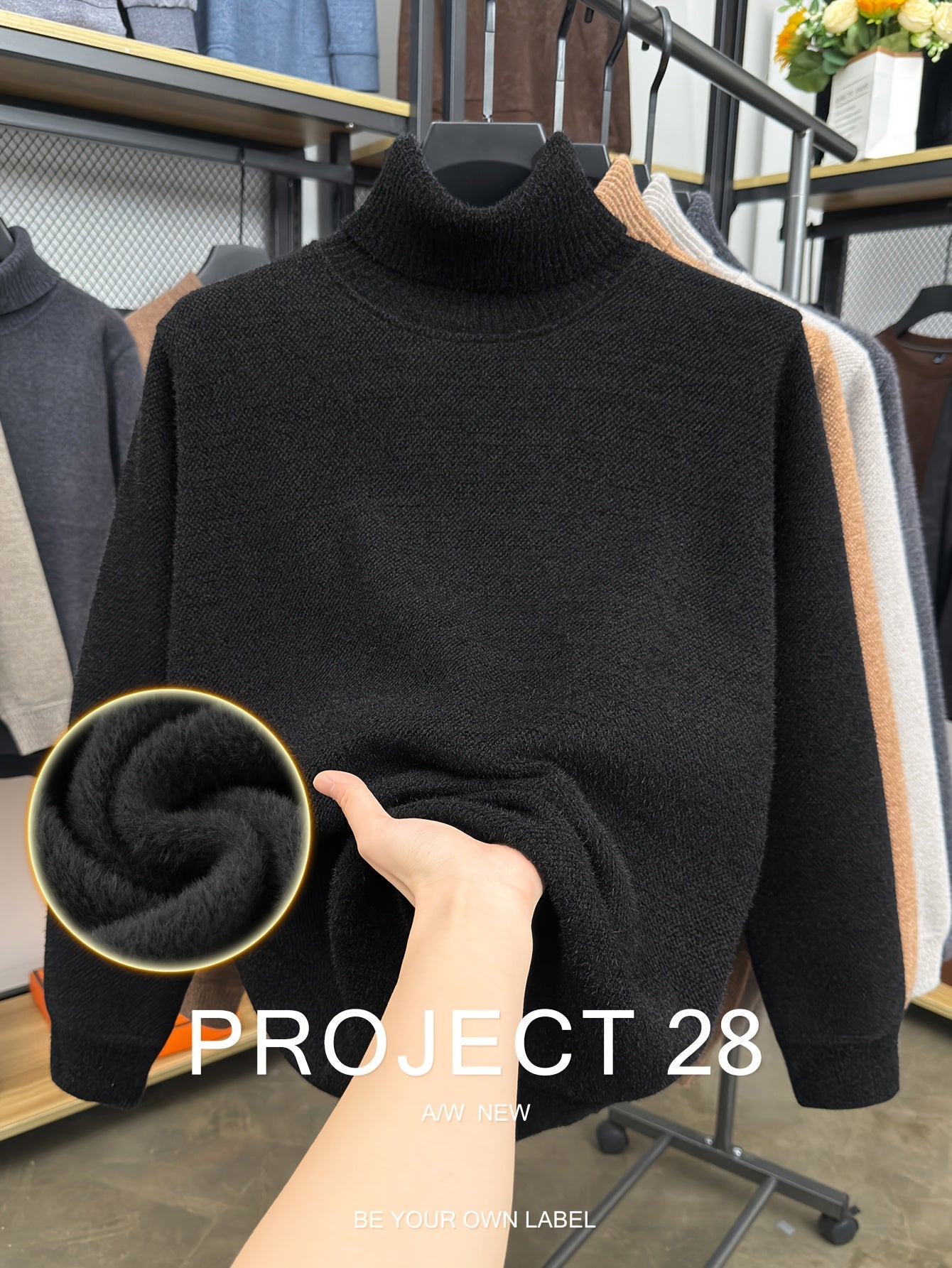 Men’s High-Neck Thermal Sweater – Fleece-Lined Warm Knit Pullover for Fall & Winter (Regular Fit)