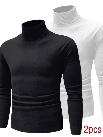 Men’s Premium High Neck Knit Pullover (2-Pack) – Slim Fit Winter Sweater Set