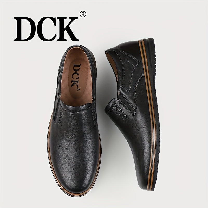 DCK Men’s Premium Genuine Leather Casual Shoes – All-Season Comfort with Soft Rubber Sole