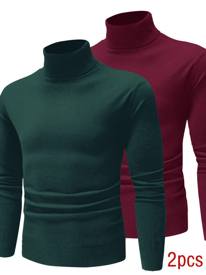 Men’s Premium High Neck Knit Pullover (2-Pack) – Slim Fit Winter Sweater Set
