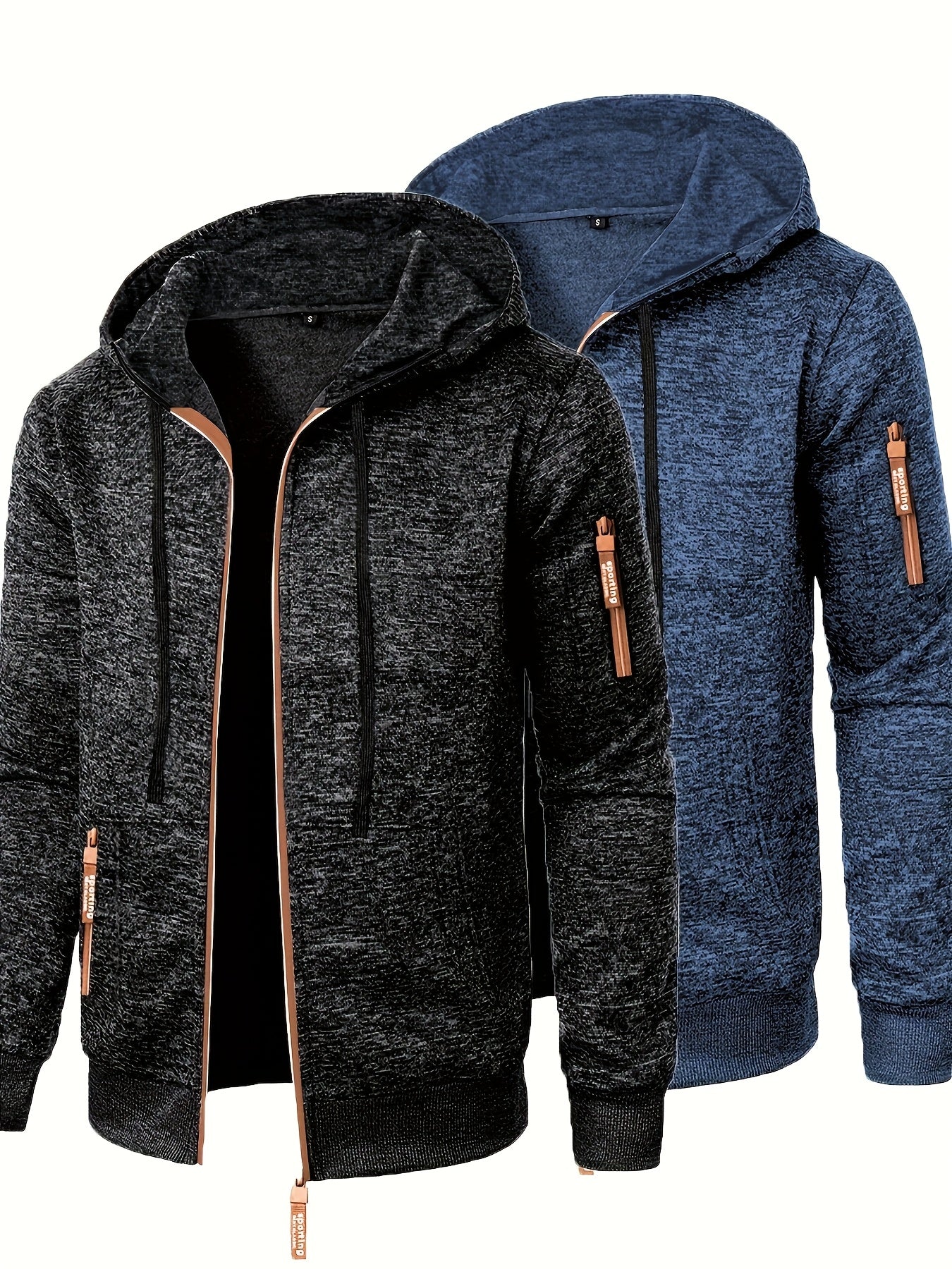 Men’s Hooded Long Zip-Up Knitted Sweater – Fleece-Style Winter Hoodie Jacket (2-Piece Set)