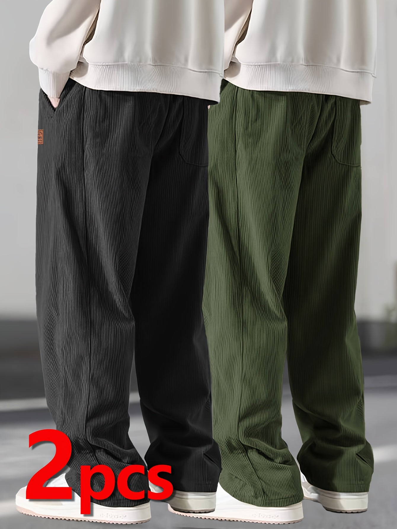 Men’s Heavy-Duty Thermal Corduroy Pants – Warm Winter Straight-Leg Trousers with Drawstring Waist & Side Pockets