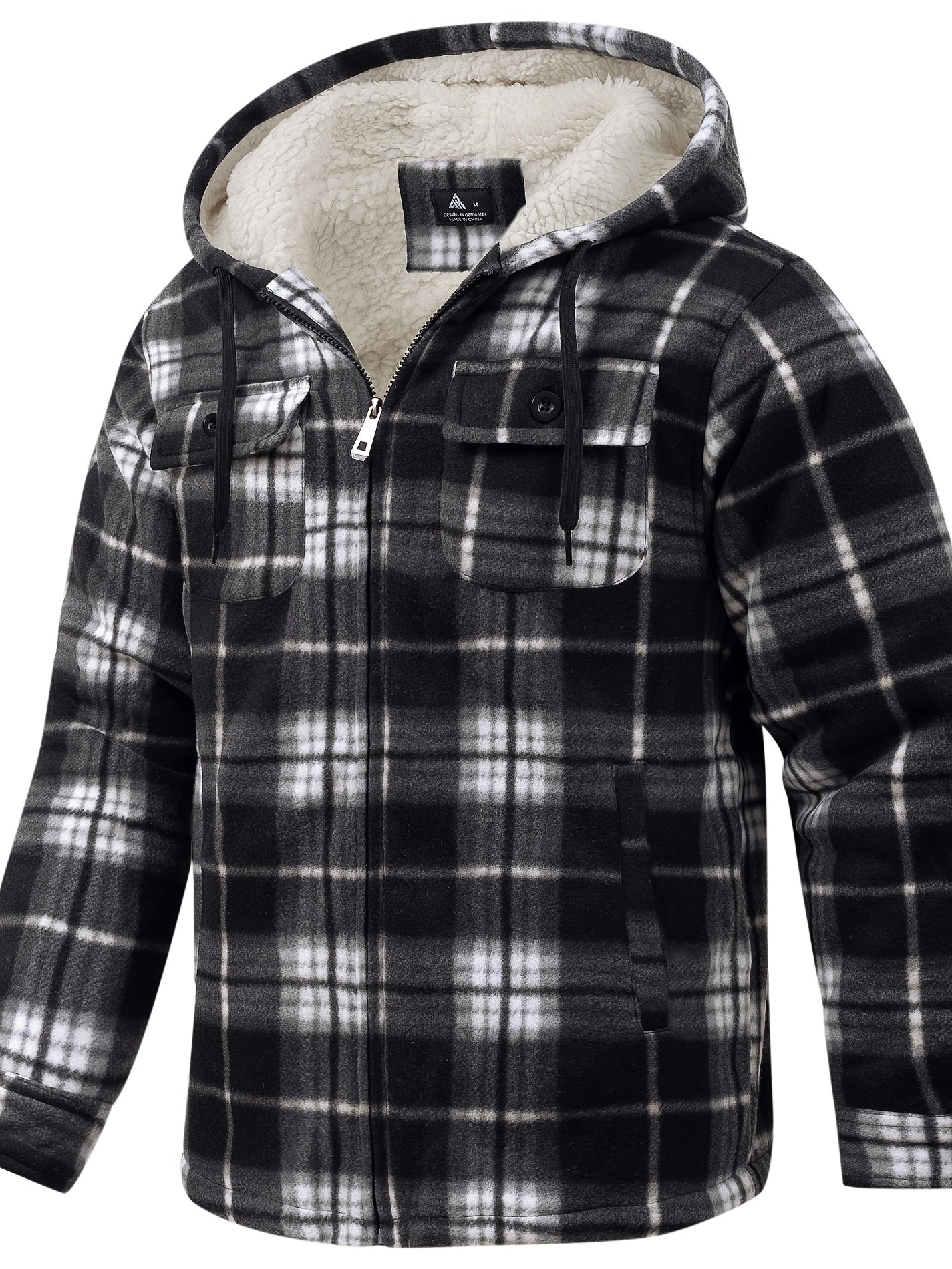 Men’s Ultra-Warm Plaid Hooded Fleece Jacket – Premium Winter Coat with Full-Zip, Soft Lining & Stylish Grid Pattern