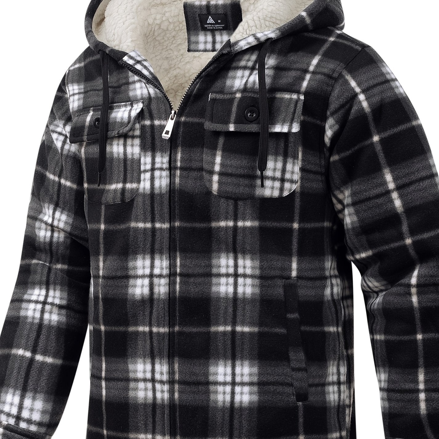 Men’s Ultra-Warm Plaid Hooded Fleece Jacket – Premium Winter Coat with Full-Zip, Soft Lining & Stylish Grid Pattern