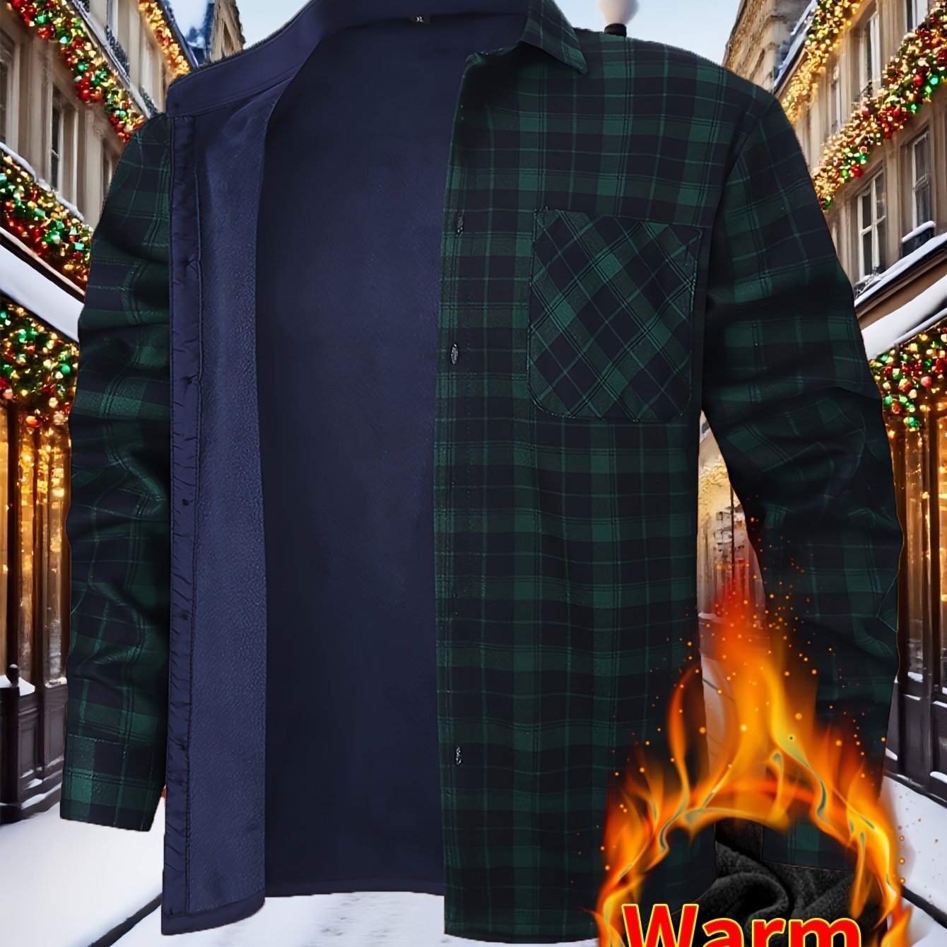 Men’s Fleece-Lined Winter Flannel Plaid Shirt – Thick Warm Long Sleeve Button-Up with Dual Chest Pockets