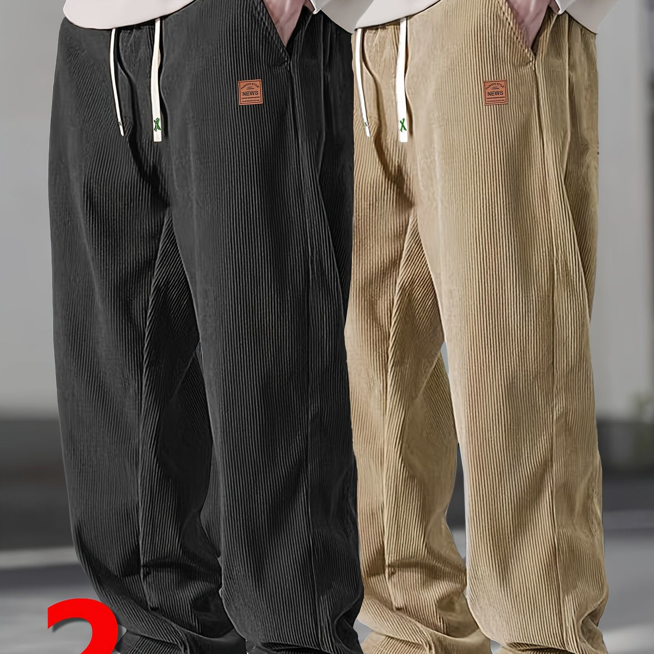 Men’s Heavy-Duty Thermal Corduroy Pants – Warm Winter Straight-Leg Trousers with Drawstring Waist & Side Pockets