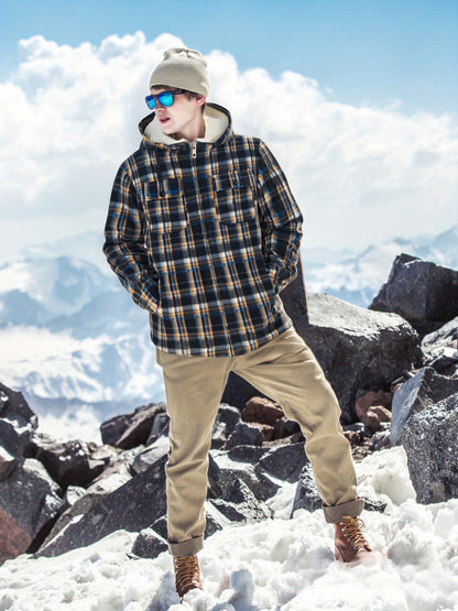 Men’s Ultra-Warm Plaid Hooded Fleece Jacket – Premium Winter Coat with Full-Zip, Soft Lining & Stylish Grid Pattern
