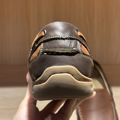 Men’s Genuine Leather Slip-On Loafers – Breathable Hand-Stitched Moccasins with Non-Slip Rubber Sole