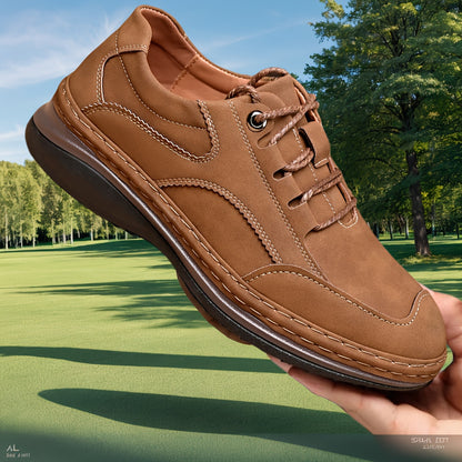 Men’s Genuine Leather Casual Shoes – All-Season Comfort with Non-Slip Thick Sole & Lace-Up Design