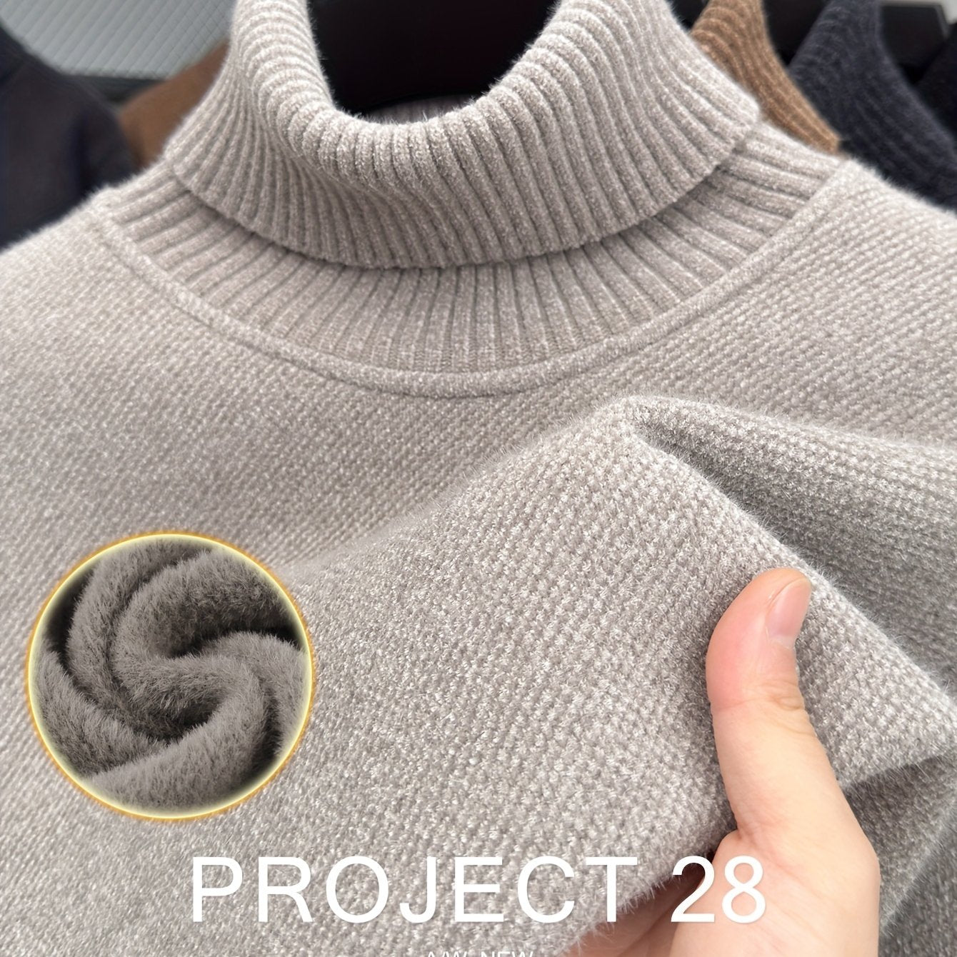 Men’s High-Neck Thermal Sweater – Fleece-Lined Warm Knit Pullover for Fall & Winter (Regular Fit)