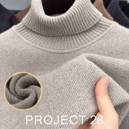 Men’s High-Neck Thermal Sweater – Fleece-Lined Warm Knit Pullover for Fall & Winter (Regular Fit)