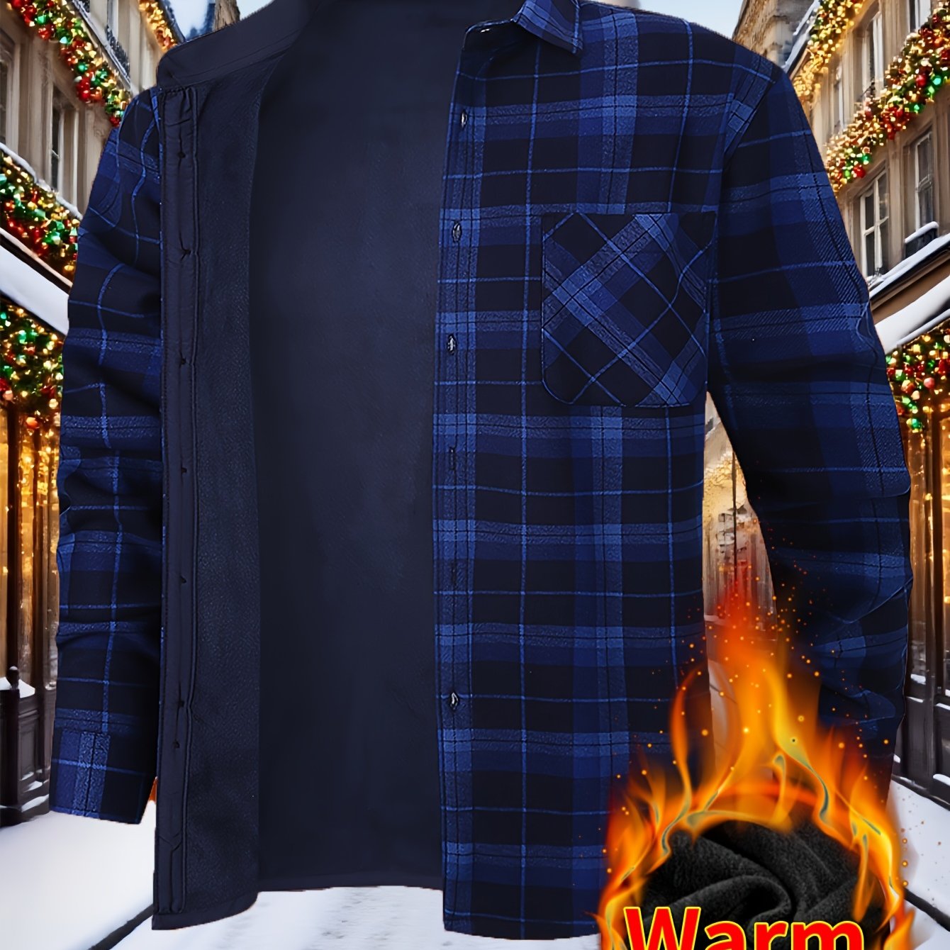 Men’s Fleece-Lined Winter Flannel Plaid Shirt – Thick Warm Long Sleeve Button-Up with Dual Chest Pockets