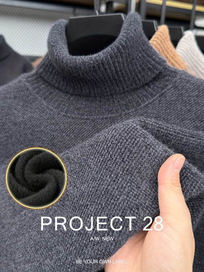 Men’s High-Neck Thermal Sweater – Fleece-Lined Warm Knit Pullover for Fall & Winter (Regular Fit)
