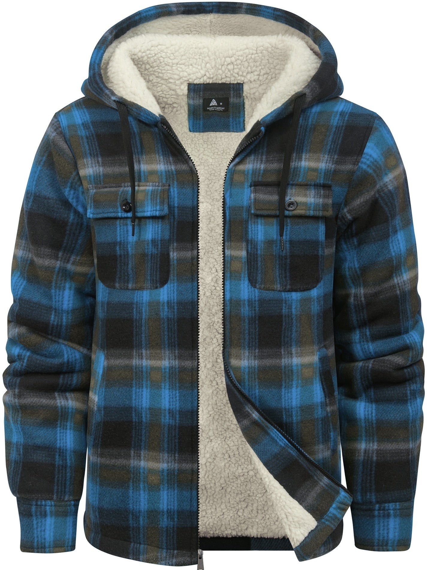 Men’s Ultra-Warm Plaid Hooded Fleece Jacket – Premium Winter Coat with Full-Zip, Soft Lining & Stylish Grid Pattern