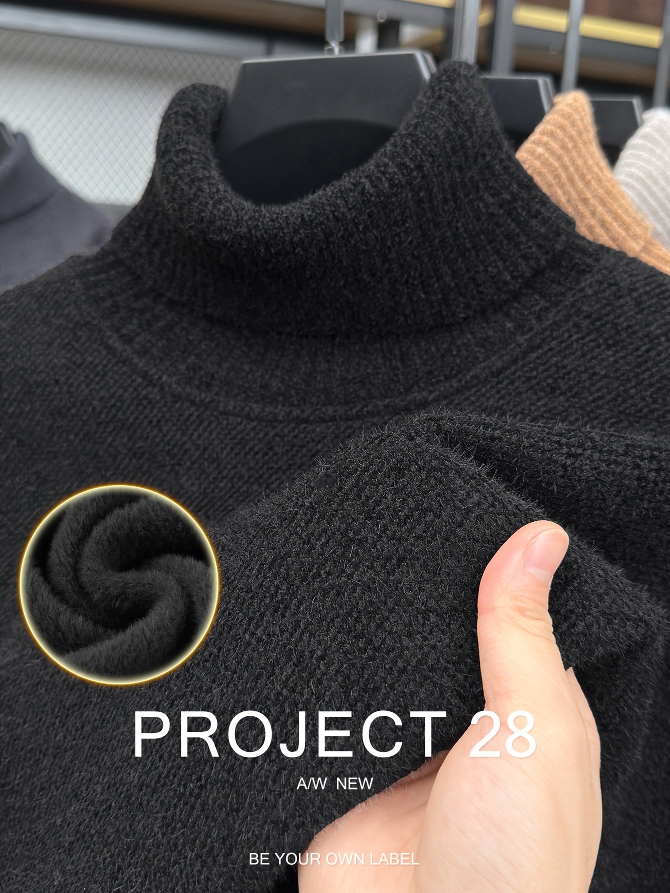 Men’s High-Neck Thermal Sweater – Fleece-Lined Warm Knit Pullover for Fall & Winter (Regular Fit)