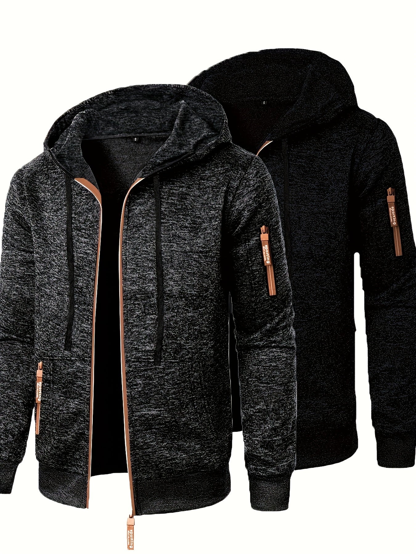 Men’s Hooded Long Zip-Up Knitted Sweater – Fleece-Style Winter Hoodie Jacket (2-Piece Set)
