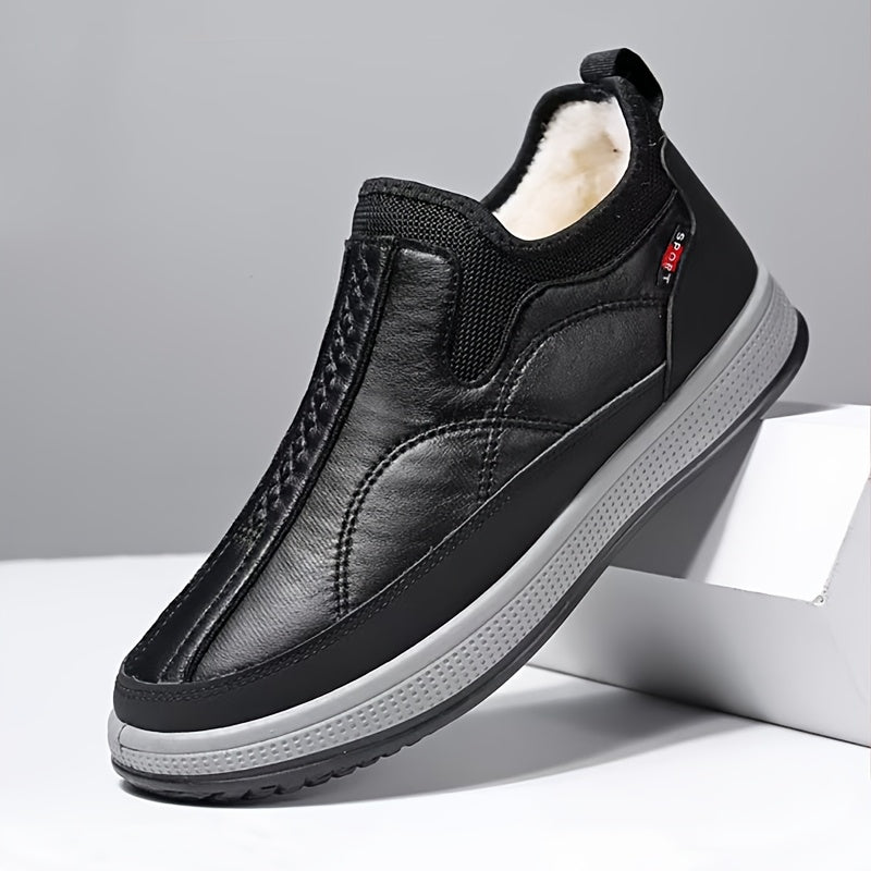 Men’s Slip-On Winter Boots – Warm Lined Cold-Weather Shoes with Thick PVC Sole & Non-Slip Traction