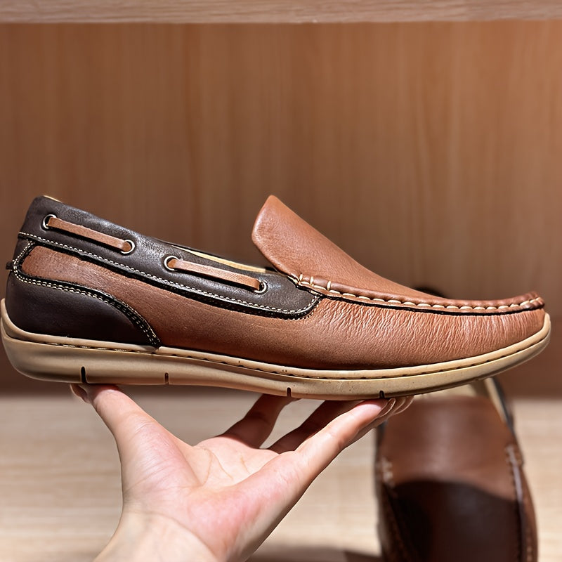 Men’s Genuine Leather Slip-On Loafers – Breathable Hand-Stitched Moccasins with Non-Slip Rubber Sole