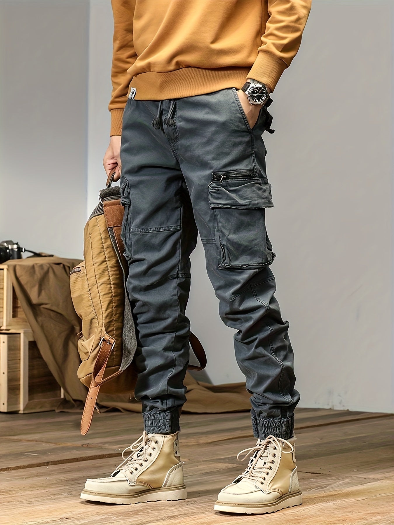 Men’s Durable Cargo Pants 9366 – Multi-Pocket Workwear Trousers with Regular Fit & Slight Stretch