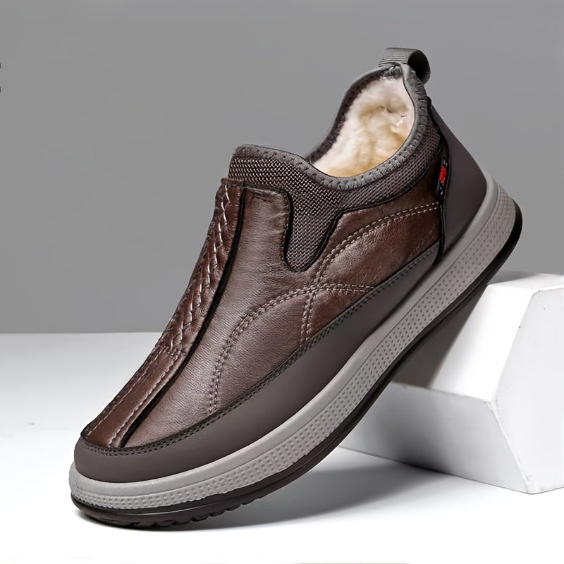 Men’s Slip-On Winter Boots – Warm Lined Cold-Weather Shoes with Thick PVC Sole & Non-Slip Traction