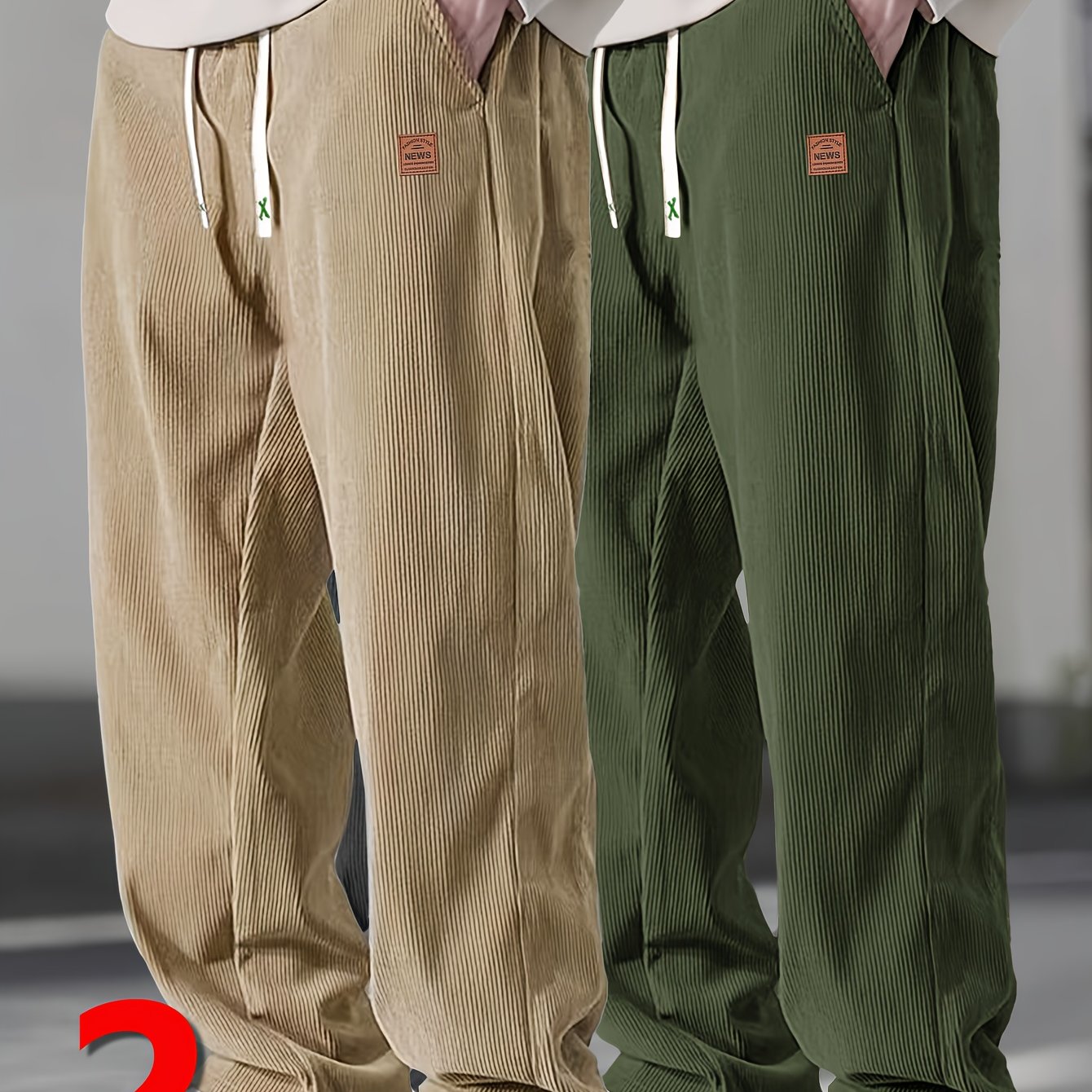 Men’s Heavy-Duty Thermal Corduroy Pants – Warm Winter Straight-Leg Trousers with Drawstring Waist & Side Pockets