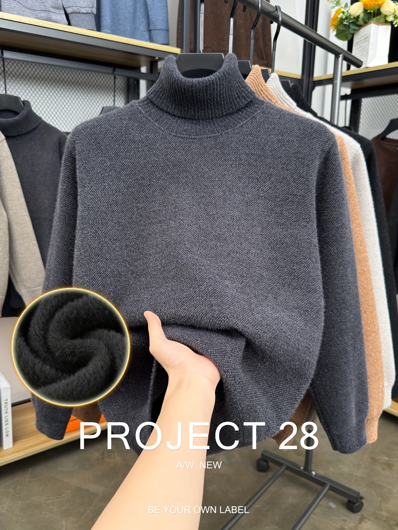 Men’s High-Neck Thermal Sweater – Fleece-Lined Warm Knit Pullover for Fall & Winter (Regular Fit)