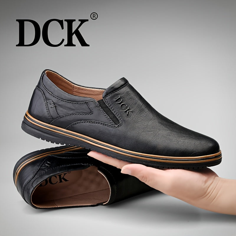 DCK Men’s Premium Genuine Leather Casual Shoes – All-Season Comfort with Soft Rubber Sole
