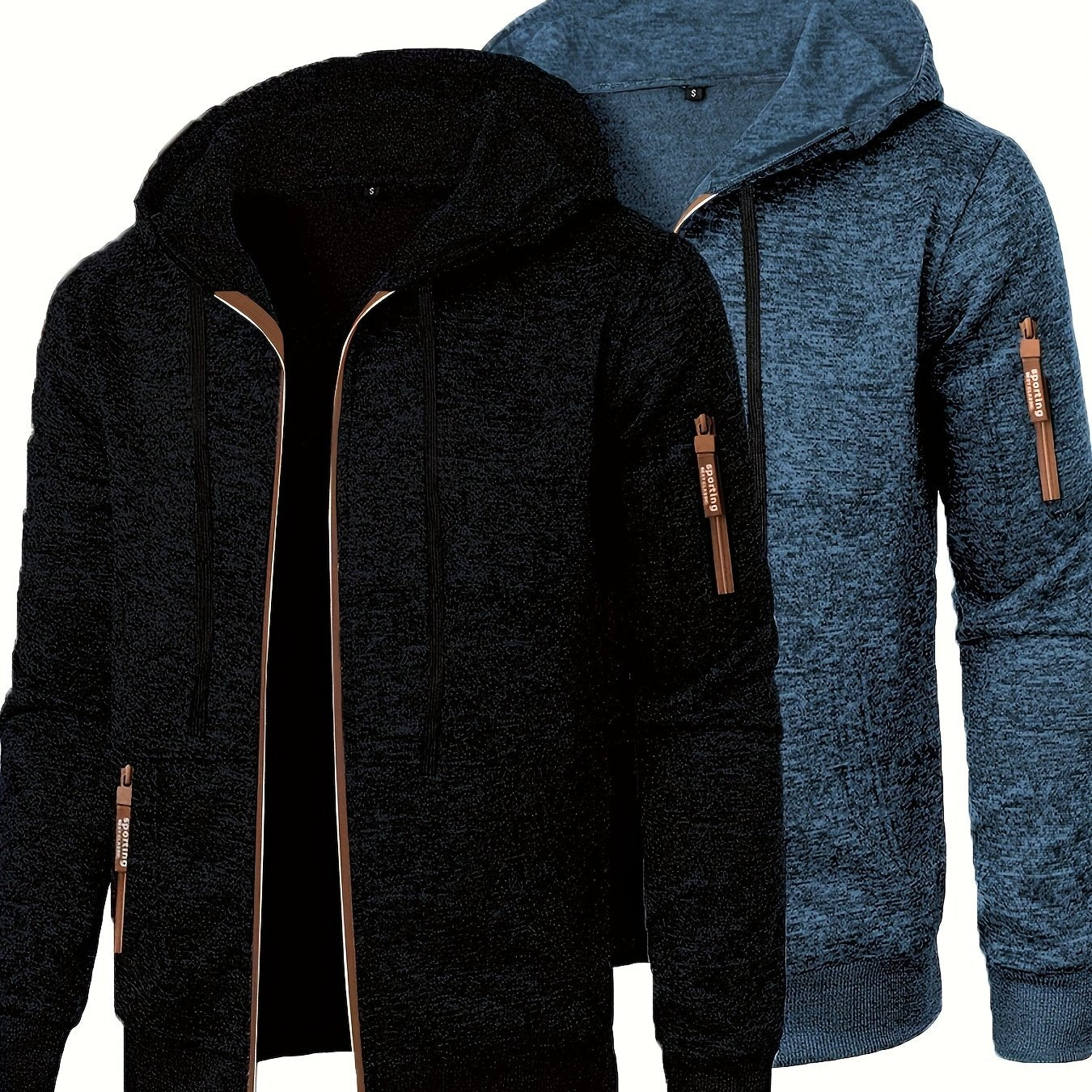 Men’s Hooded Long Zip-Up Knitted Sweater – Fleece-Style Winter Hoodie Jacket (2-Piece Set)