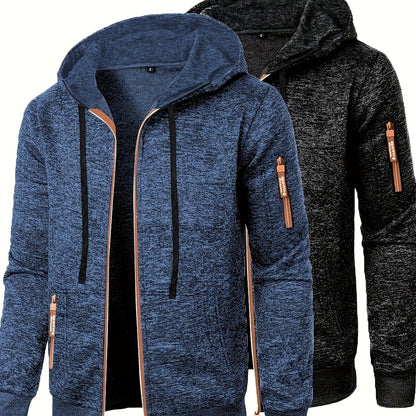 Men’s Hooded Long Zip-Up Knitted Sweater – Fleece-Style Winter Hoodie Jacket (2-Piece Set)