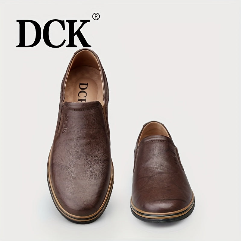 DCK Men’s Premium Genuine Leather Casual Shoes – All-Season Comfort with Soft Rubber Sole