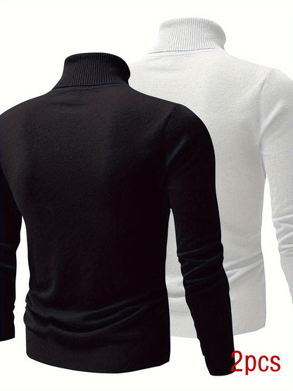 Men’s Premium High Neck Knit Pullover (2-Pack) – Slim Fit Winter Sweater Set