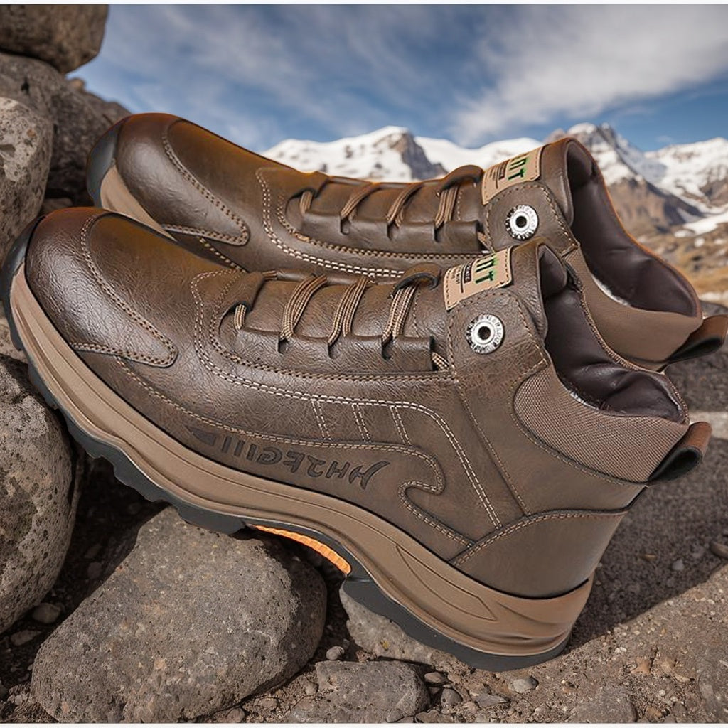 Men’s 2025 Cold-Proof Winter Snow Boots – Genuine Leather High-Top with Anti-Slip Rubber Sole & Thick Warm Lining