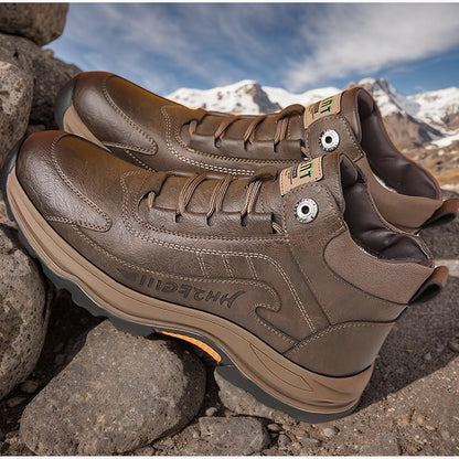 Men’s 2025 Cold-Proof Winter Snow Boots – Genuine Leather High-Top with Anti-Slip Rubber Sole & Thick Warm Lining