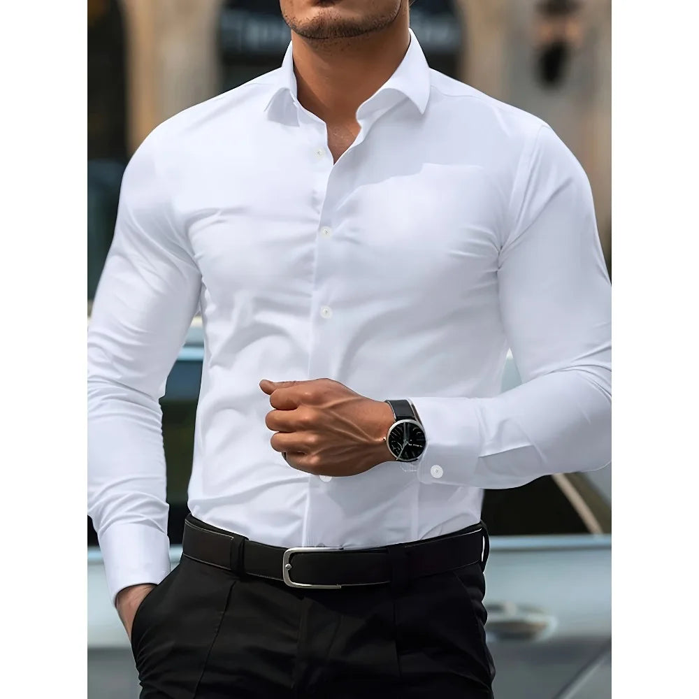 Chic Men's Solid Long Sleeve Shirt
