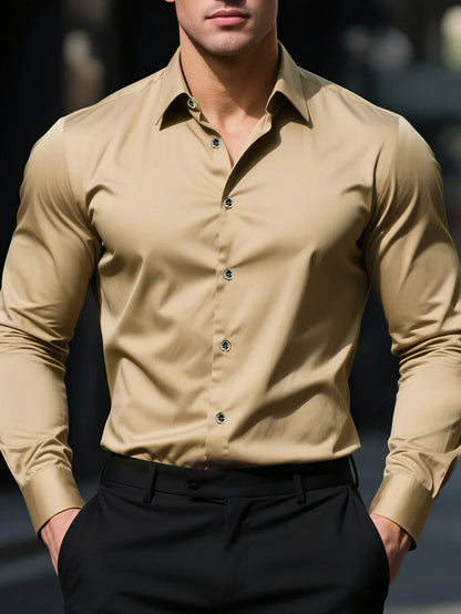 Chic Men's Solid Long Sleeve Shirt