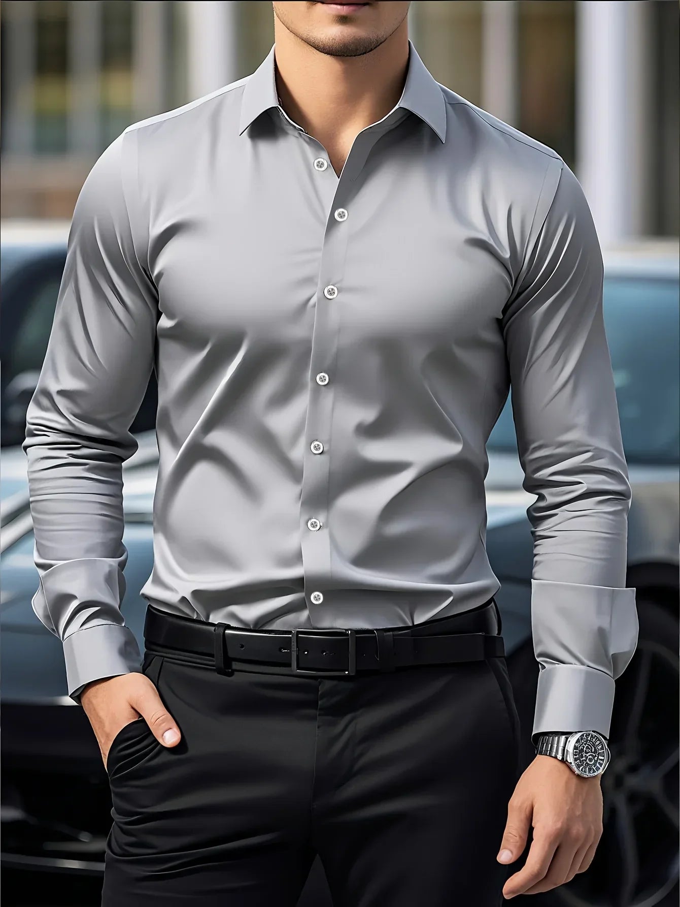 Chic Men's Solid Long Sleeve Shirt