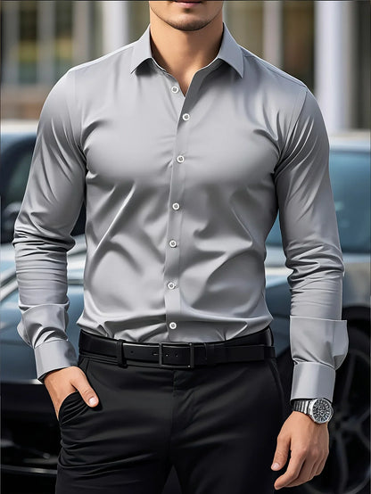 Chic Men's Solid Long Sleeve Shirt