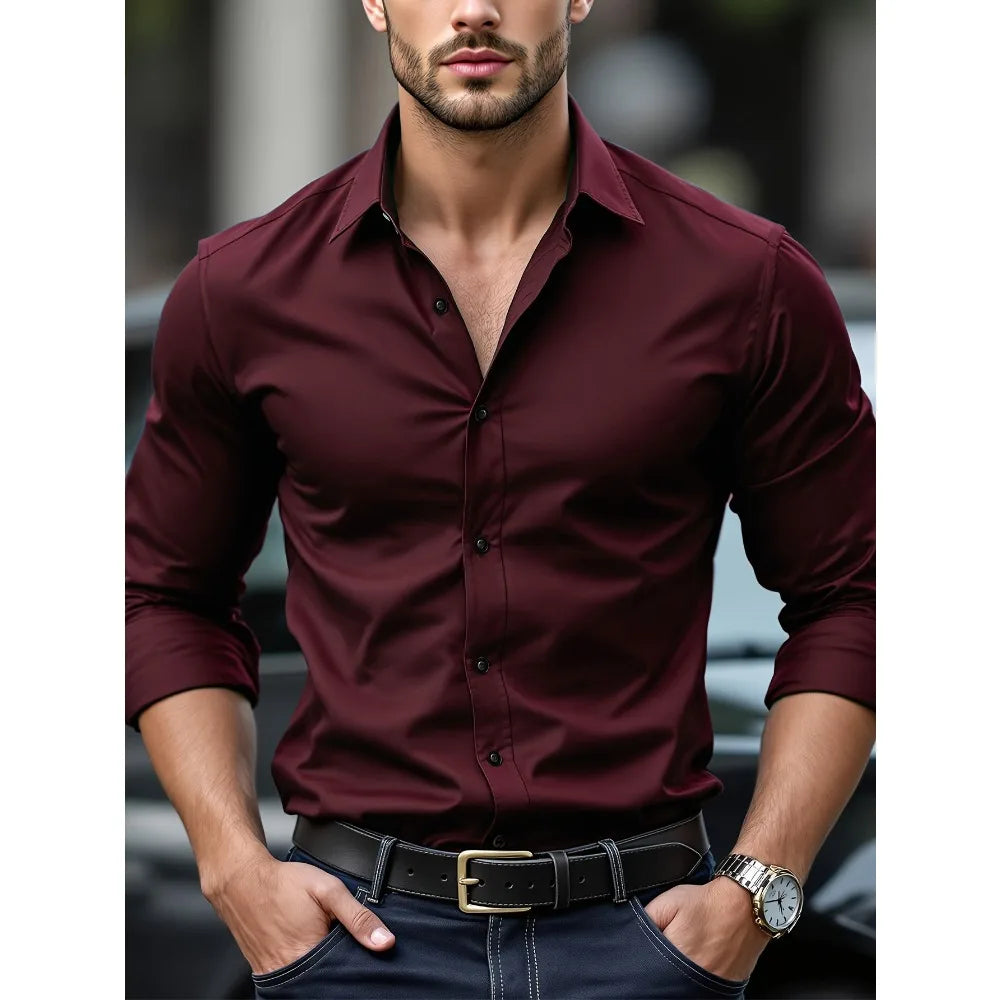 Chic Men's Solid Long Sleeve Shirt