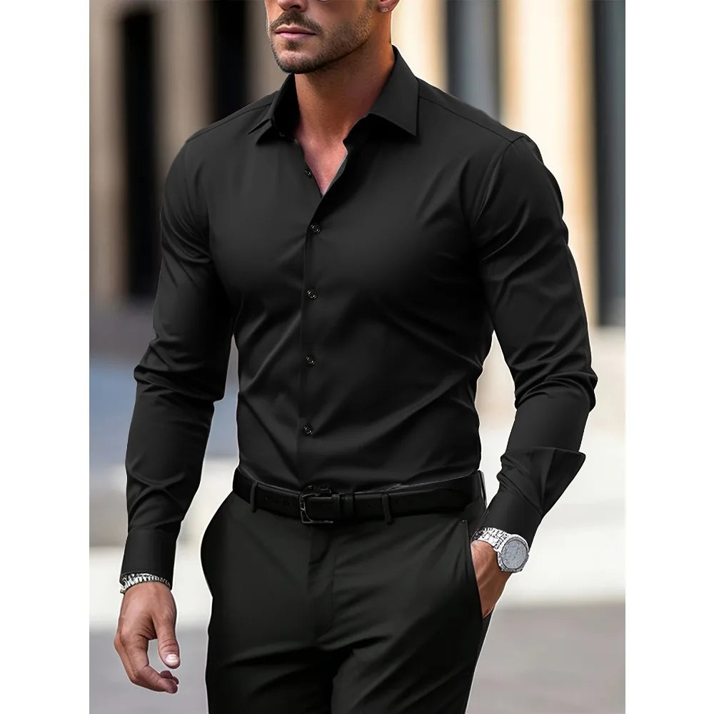 Chic Men's Solid Long Sleeve Shirt