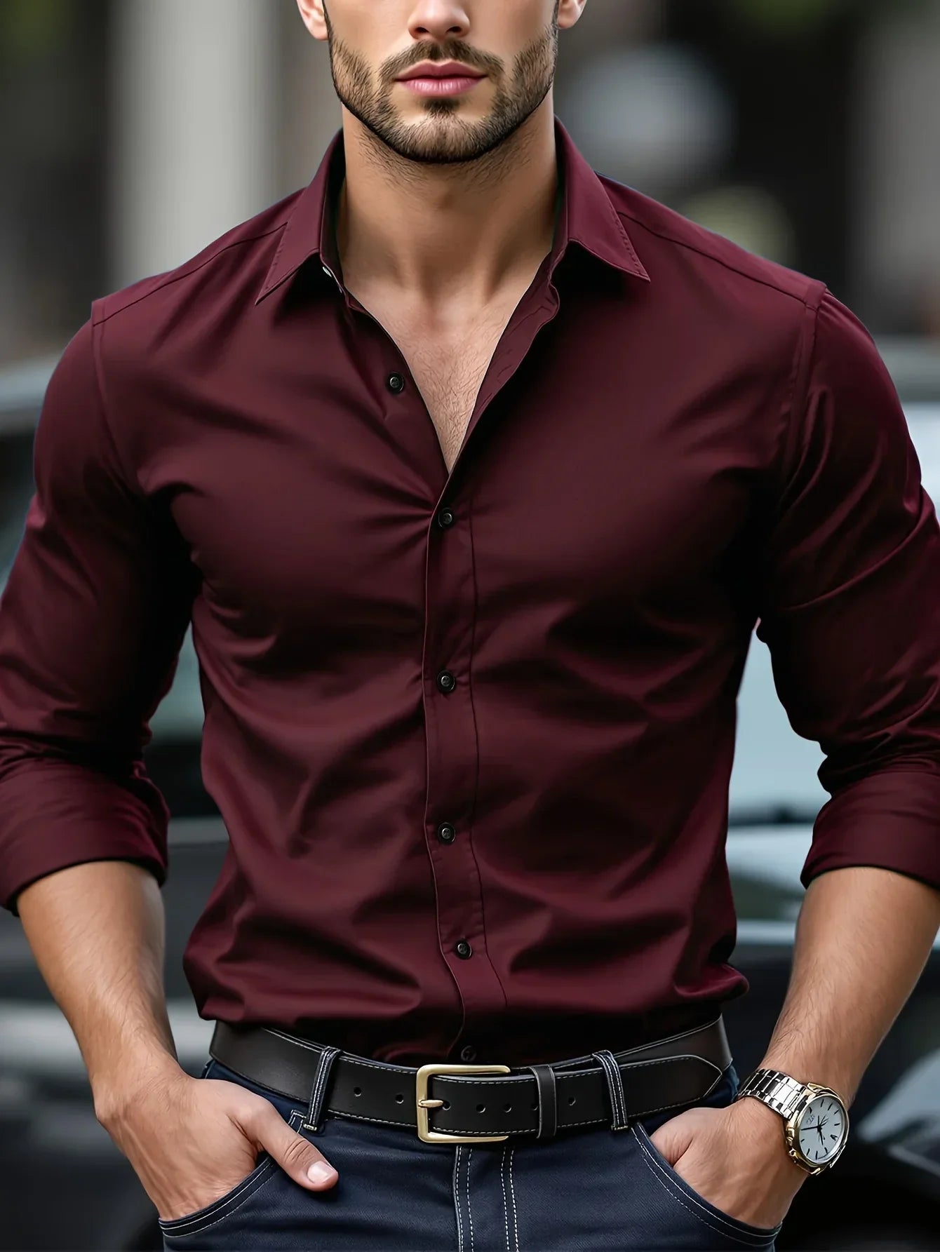 Chic Men's Solid Long Sleeve Shirt