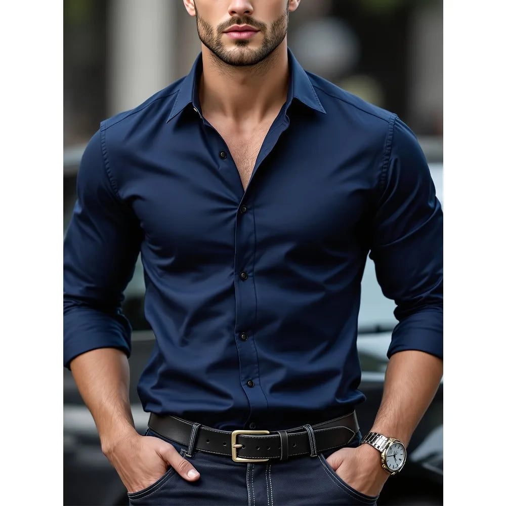 Chic Men's Solid Long Sleeve Shirt
