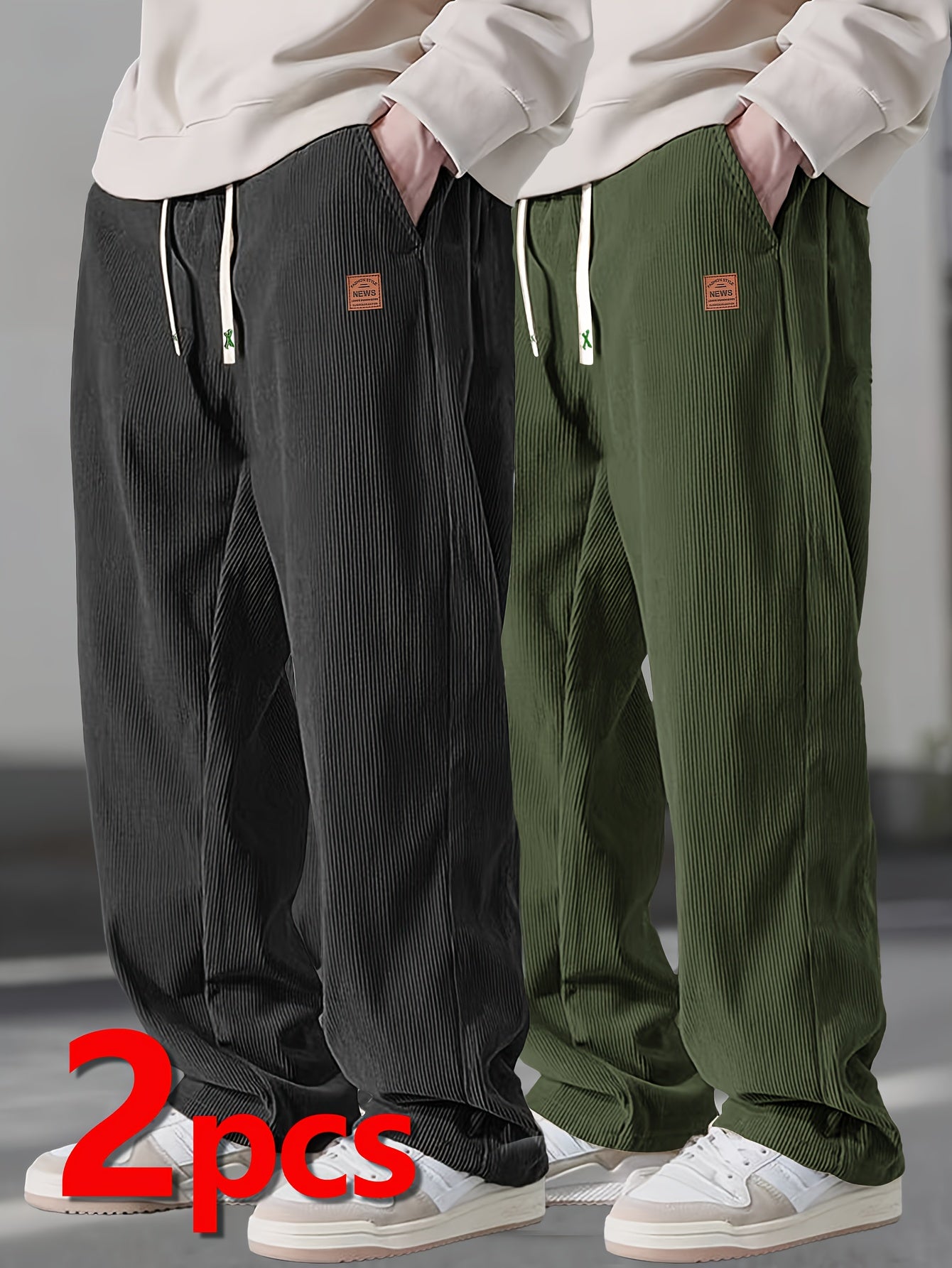 Men’s Heavy-Duty Thermal Corduroy Pants – Warm Winter Straight-Leg Trousers with Drawstring Waist & Side Pockets