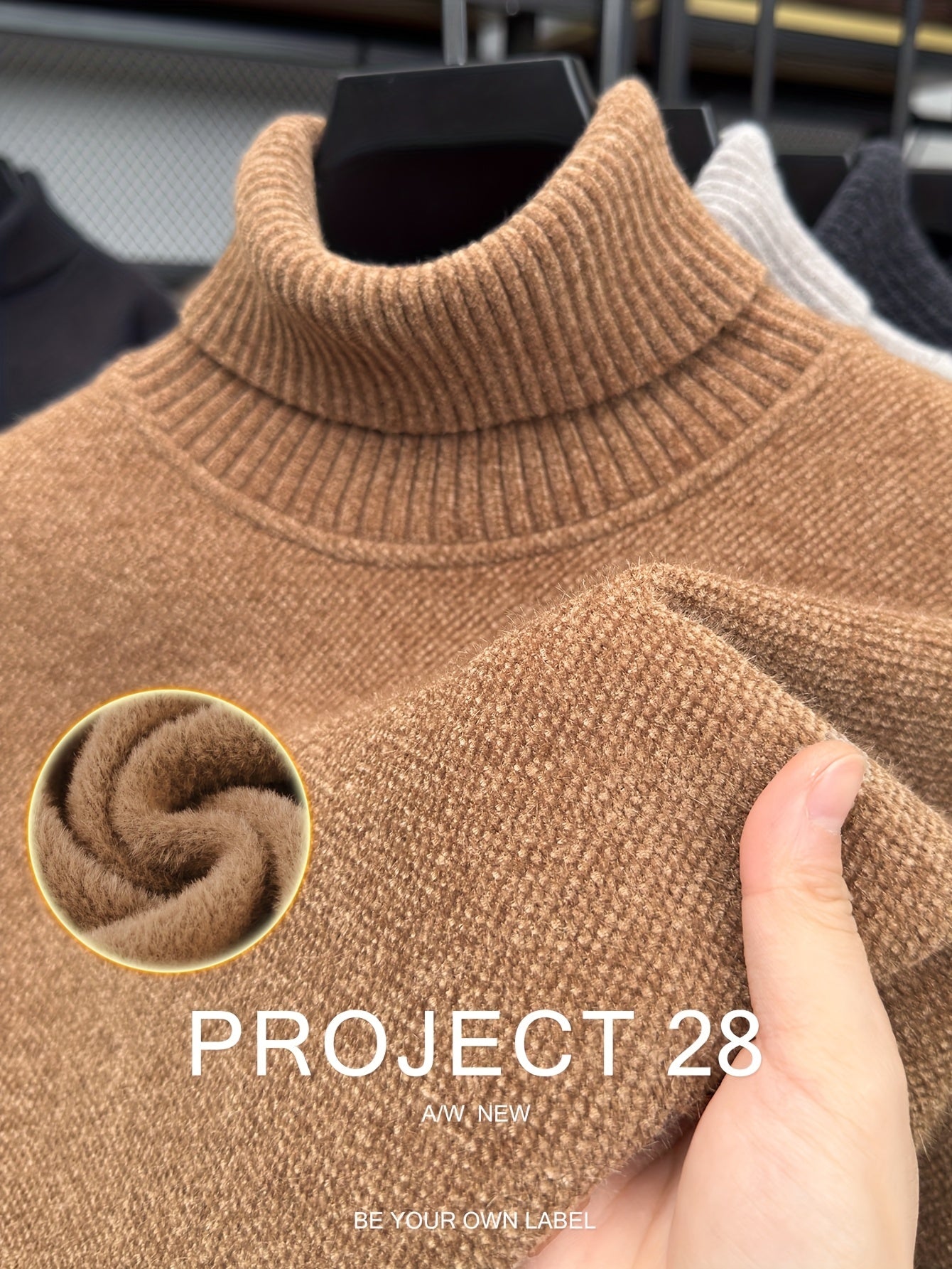 Men’s High-Neck Thermal Sweater – Fleece-Lined Warm Knit Pullover for Fall & Winter (Regular Fit)