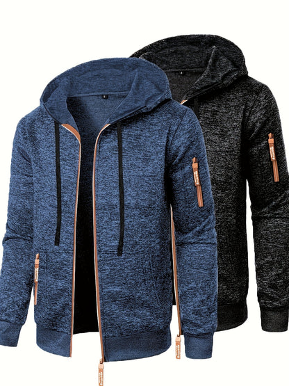 Men’s Hooded Long Zip-Up Knitted Sweater – Fleece-Style Winter Hoodie Jacket (2-Piece Set)