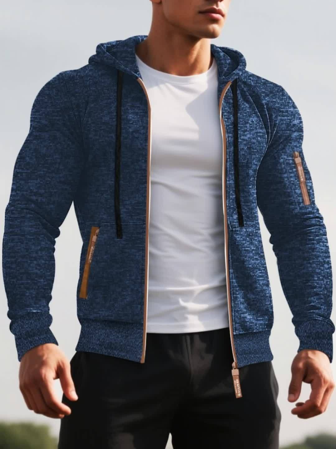 Men’s Hooded Long Zip-Up Knitted Sweater – Fleece-Style Winter Hoodie Jacket (2-Piece Set)