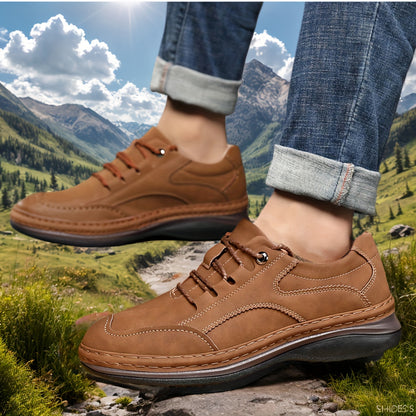 Men’s Genuine Leather Casual Shoes – All-Season Comfort with Non-Slip Thick Sole & Lace-Up Design